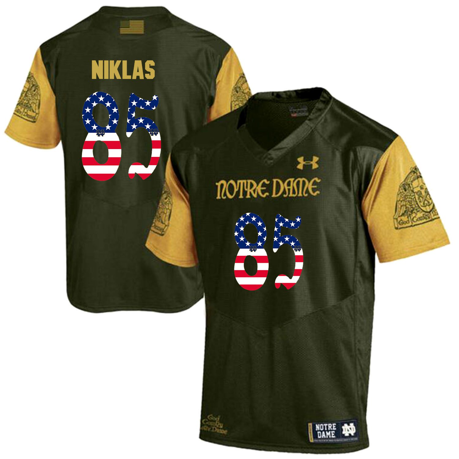 Men Norte Dame Fighting Irish #85 Niklas Green Flag Customized NCAA Jerseys